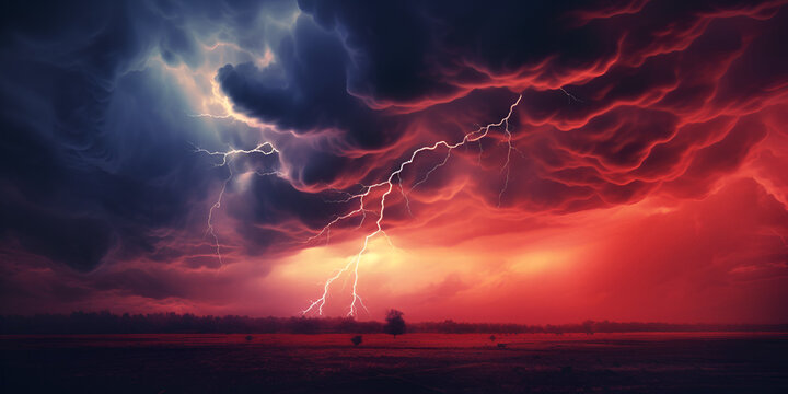 "red clouds around the red lighting", "Crimson Illumination: Red Clouds Around the Red Lightning"