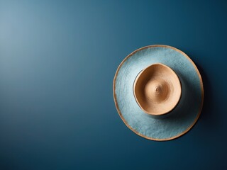round summer hat on blue background with copy space Gererative ai