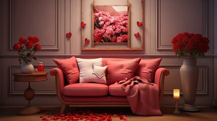 Valentine s themed living room with sofa and decor