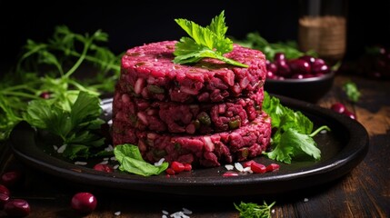 Vegan burgers with beetroot rice and red beans