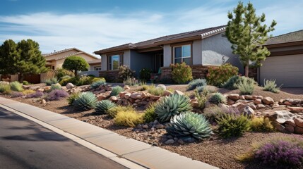Suburban home shown with xeriscape landscaping on Streetview