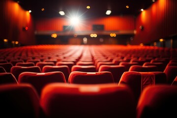 Empty cinema hall, blurred. Generative AI.