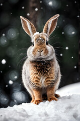photo cute rabbit with falling snow ai generated