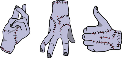 set of vector zombie hands in different positions. halloween monster hands isolated on white background. wednesday thing illustration