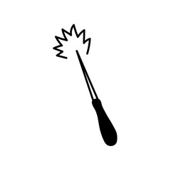 Magic wand doodle. Simple black line art vector illustration on white background