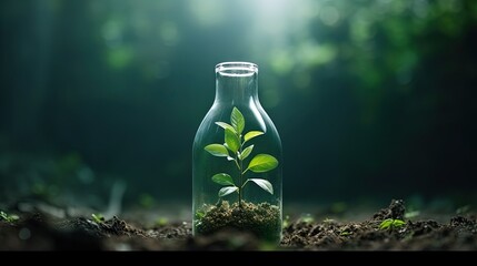 Recycle plastic bottle to grow plants promoting eco friendly concept - obrazy, fototapety, plakaty