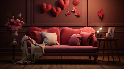 Valentine s themed living room with sofa and decor