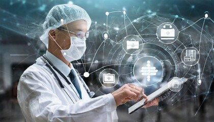 doctor pressing modern medical type of buttons