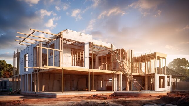 Under construction two story suburban house in Melbourne VIC Australia