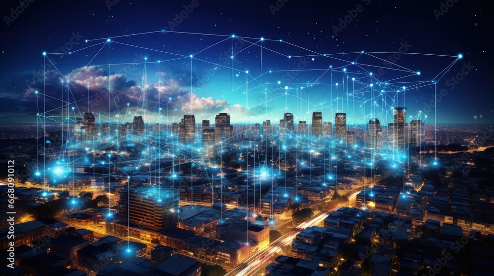 Aufkleber wireless communication and information transmission on a smart city network connected to iot and ict