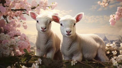 Obraz premium Young sheep in the spring
