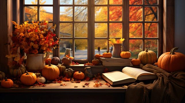 The setting depicts a fall scene with pumpkins book