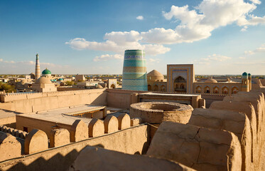 Madrasah of Kalta Minor minaret in ancient city at Khiva in Uzbekistan