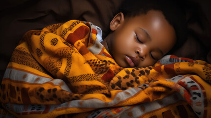 african baby sleeping in bed