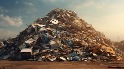 Recycled paper or reusing concept applied to cardboard waste on landfill