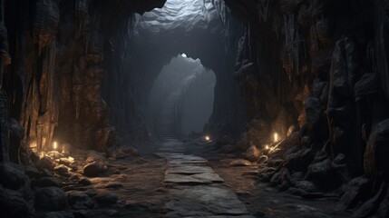 Spooky cave hallway