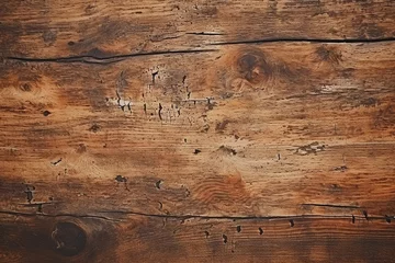 Wandaufkleber texture of old cracked wood with knots, generative AI © Paulina