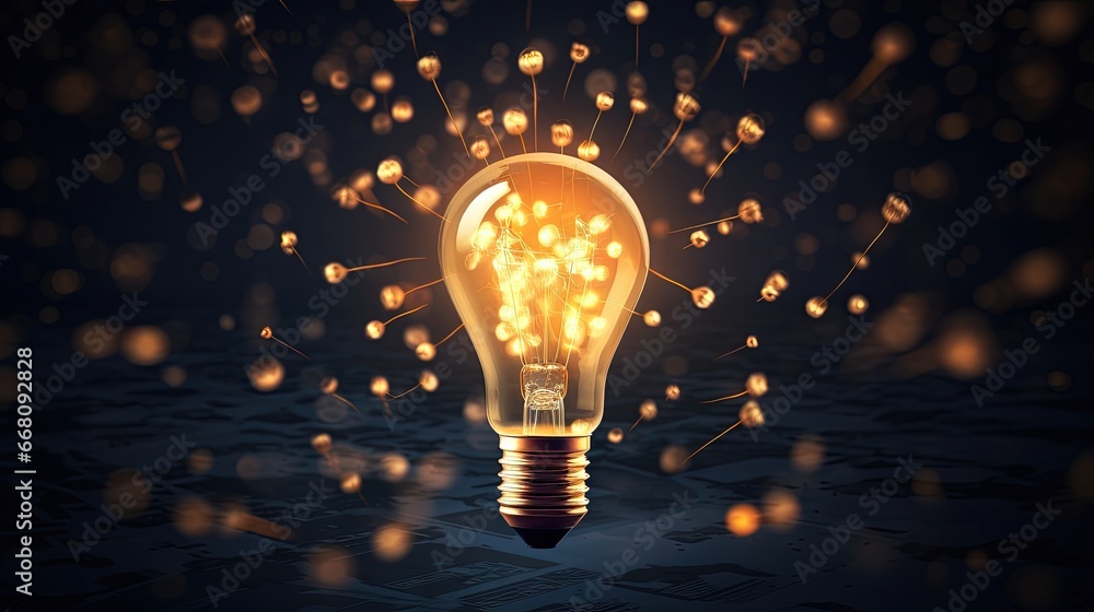 Poster rocket lightbulb and group of lightbulbs symbolize ideas inspiration and concepts they drive the cre