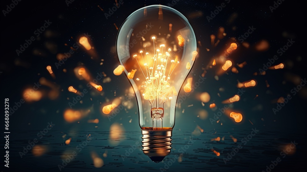 Poster rocket lightbulb and group of lightbulbs symbolize ideas inspiration and concepts they drive the cre