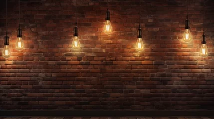 Fotobehang Rustic interior with vintage brick wall dimly lit bar and industrial elements © vxnaghiyev