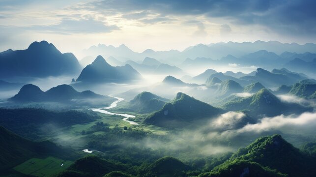 Stunning misty mountains in nature