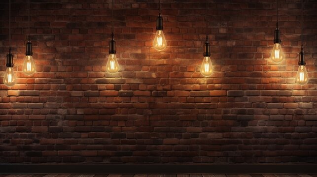 Rustic interior with vintage brick wall dimly lit bar and industrial elements