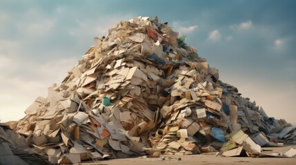 Recycled paper or reusing concept applied to cardboard waste on landfill