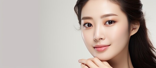 Asian woman advertising new cosmetic product