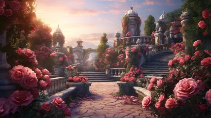 Beautiful red rose garden flowers stock photo Ai generated art