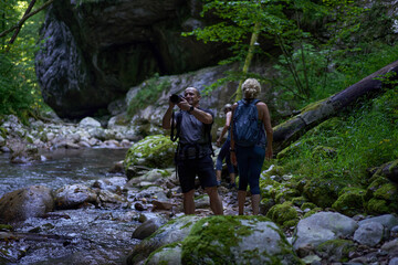 Hikers exploring a canyon