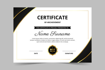 Modern elegant black and gold certificate template. Appreciation for business and education. Vector illustration