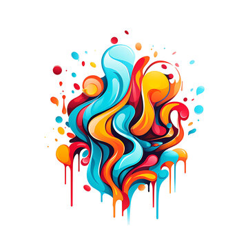 Abstract and colorful paint splashes in graffiti style - isolated on a white background. 