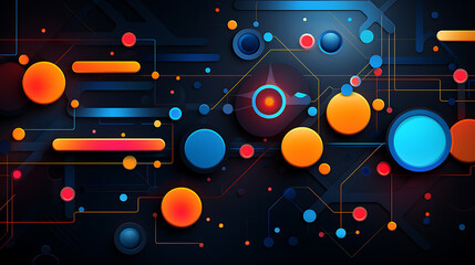 Futuristic Techscape: Abstract Blue, pink, orange and Black Background with Flat Design, Ideal for illustrations, High-tech visuals, Contemporary flat design