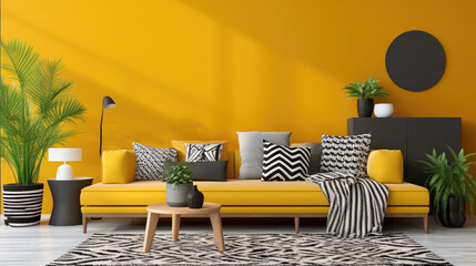 Contemporary Mustard: Pop of energy Home Interior Backdrop, Mockup Style, Template