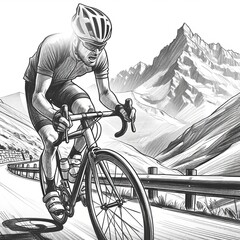 Fahrradfahrer Rennfahrer biker auf Bergstraße Alpen Bergauf Bergab, bei Sonne mit Gebirge im Hintergrund Berge - obrazy, fototapety, plakaty