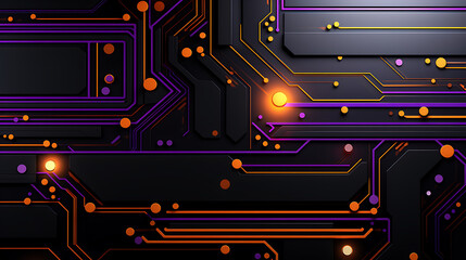 Futuristic Techscape: Abstract Purple, orange, yellow and Black Background with Flat Design, Ideal for illustrations, High-tech visuals, Contemporary flat design