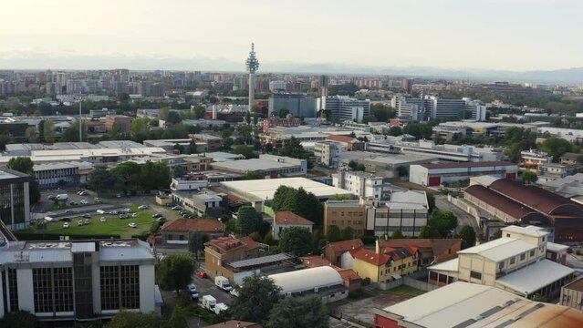 Cologno Monzese, Italy. Aerial view of the city on the outskirts of Milan. 