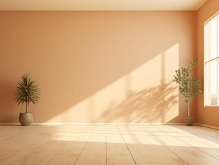 Fototapeta na wymiar Sunlight outside the window and light and shadow on the wall, 3D rendering of an empty room indoors