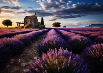 A white windmill by a lavender field