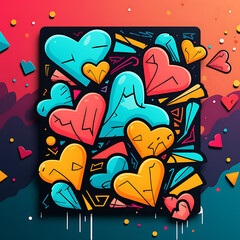 Hearts in graffiti style, logo minimalistic, pop art, isolated illustration - Neon colors