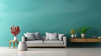 Contemporary Teal: Refreshing and vibrant feel Home Interior Backdrop, Mockup Style, Template