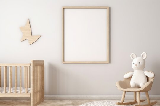 nursery frame mockup, kidr room frame mockup, 3d render, Generative AI