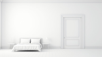 White interior with a door wall and bedroom