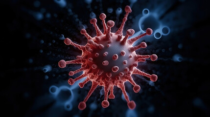 Closeup of virus microstructure. Microscopic organism. Light biology concept. Generative AI