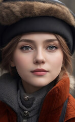 Northern beauty. Young woman winter warmly dressed.