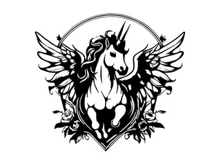 illustration of unicorn design with wings