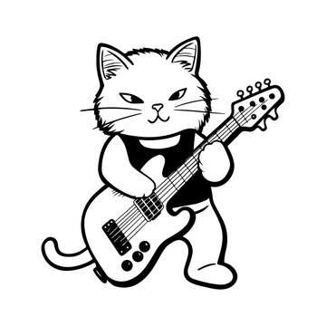 Vector doodle cute cat playing guitar mascot cartoon character. A cute rock star cat playing the guitar illustration. trendy tatoo design