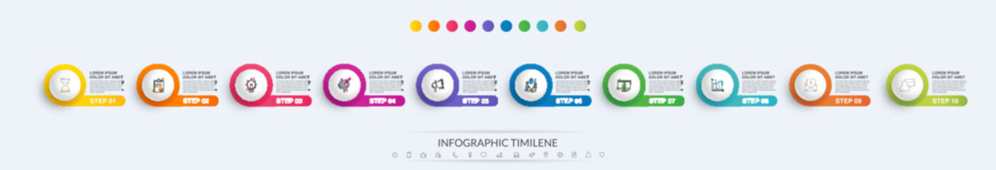 Circle vector infographic template with ten steps and options for annual reports, presentations, advertising, chart. Modern business illustration.