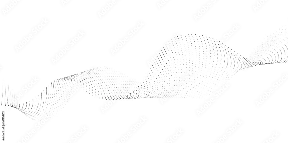 Poster abstract halftone flowing wavy gradient dots shape isolated on transparent background. digital futur