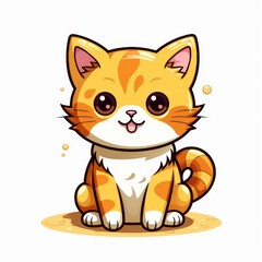 Cat Sitting PizzaIcon,Cartoon Illustration, For Printing